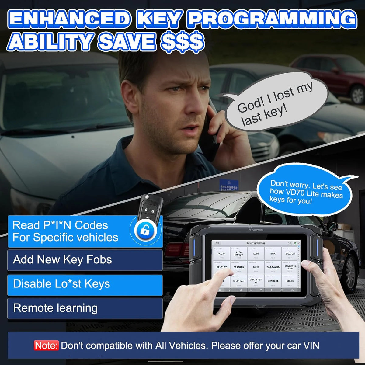 USA Local Stock VDIAGTOOL VD70Lite Automotive Car Key Programming Machine for All Cars,Diagnostic Scanner Lifetime Free Update