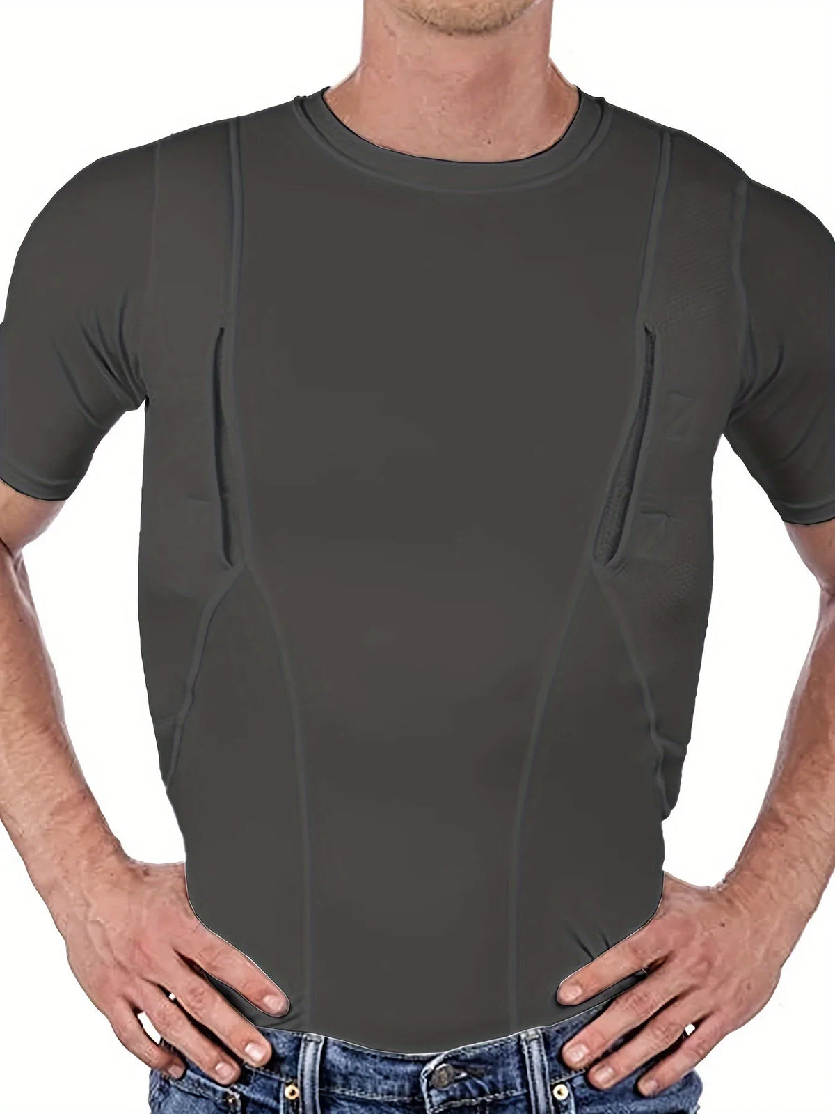2025 Men's Tactical Short Sleeve T-Shirt High Elasticity Hidden Gun Holster Cross-Border Summer Fashion Independent Station