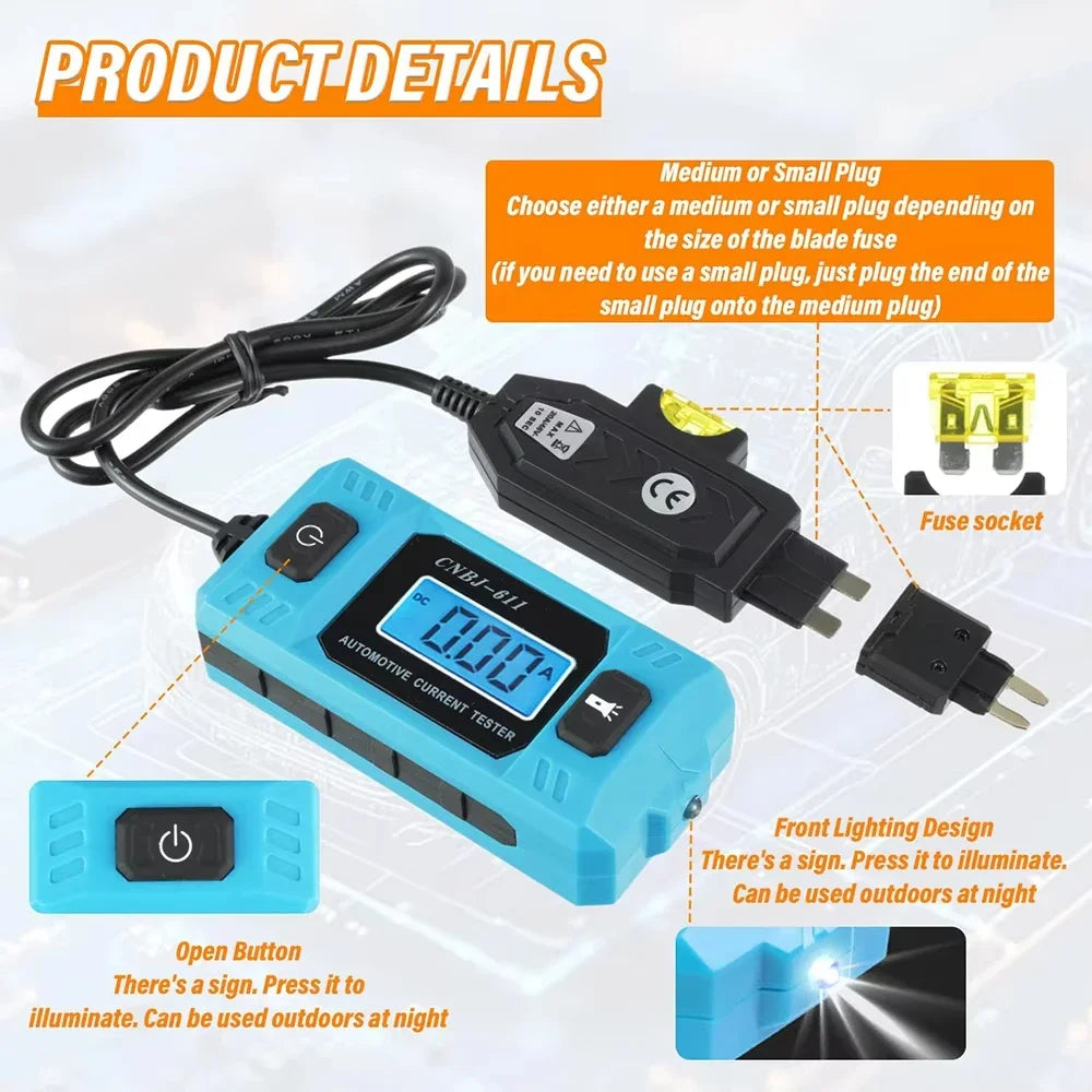 Automotive Fuse Current Tester LCD Display Car Leakage Analyzer Fault Tester Car Repair Tool Auto Fuse Current Testing Tool