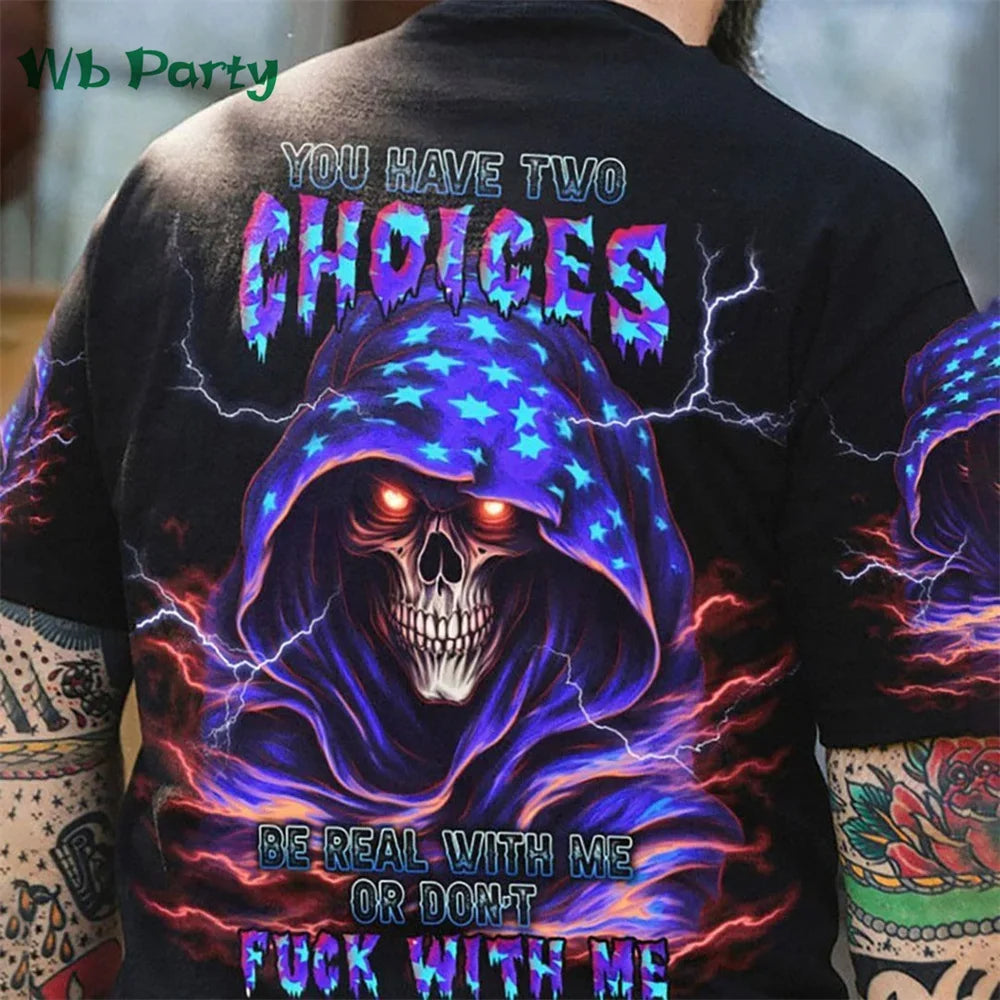 Skull Print on Back Men's Clothes T-shirt Man Short Sleeve Tee Oversize T-shirt Trendy Skull Print Clothes Men Graphic T shirts