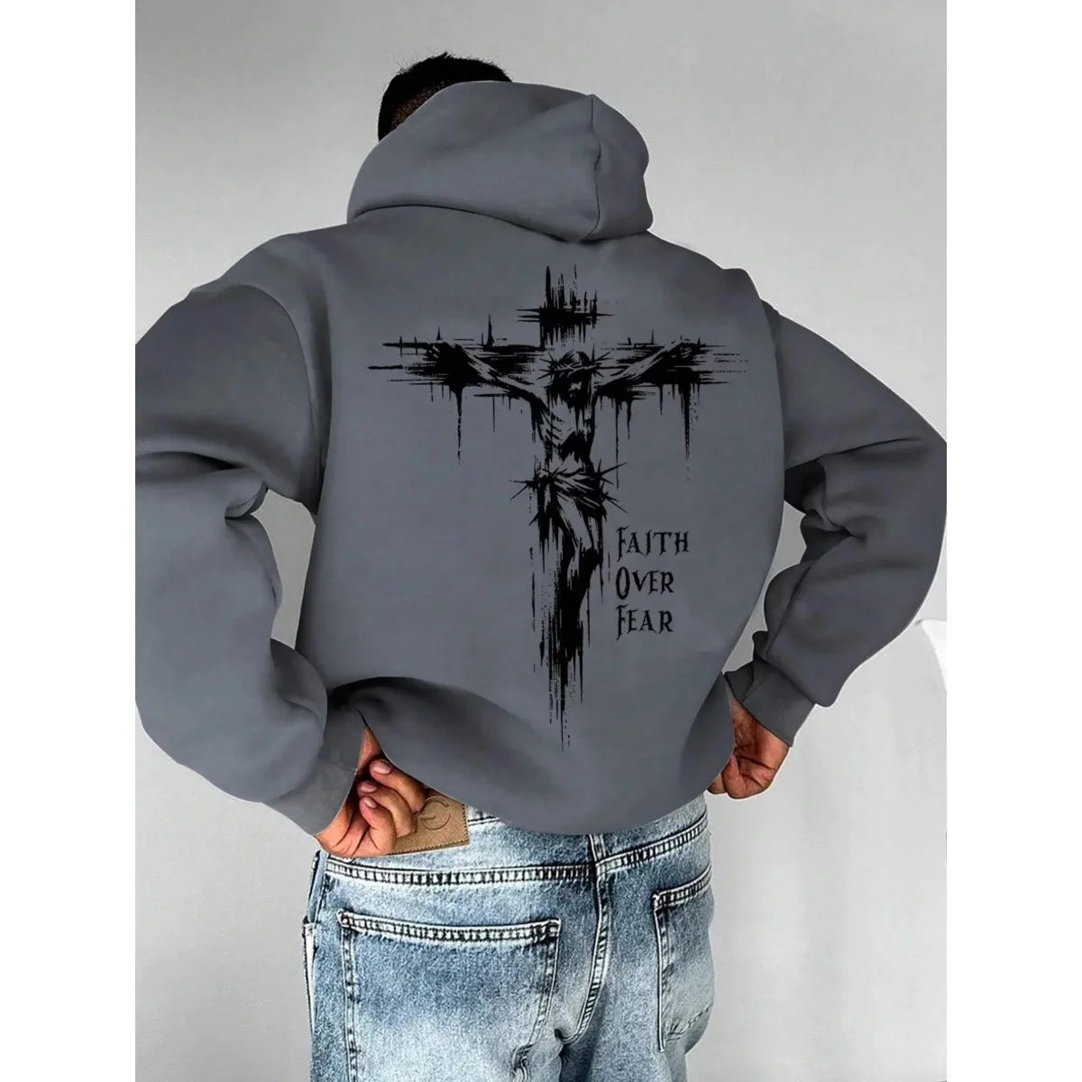 Autumn Hoodies for Men A Cross-shaped Design on The Back Print Hooded Long Sleeve Pullover Daily Casual Sport Tops Men's Clothes