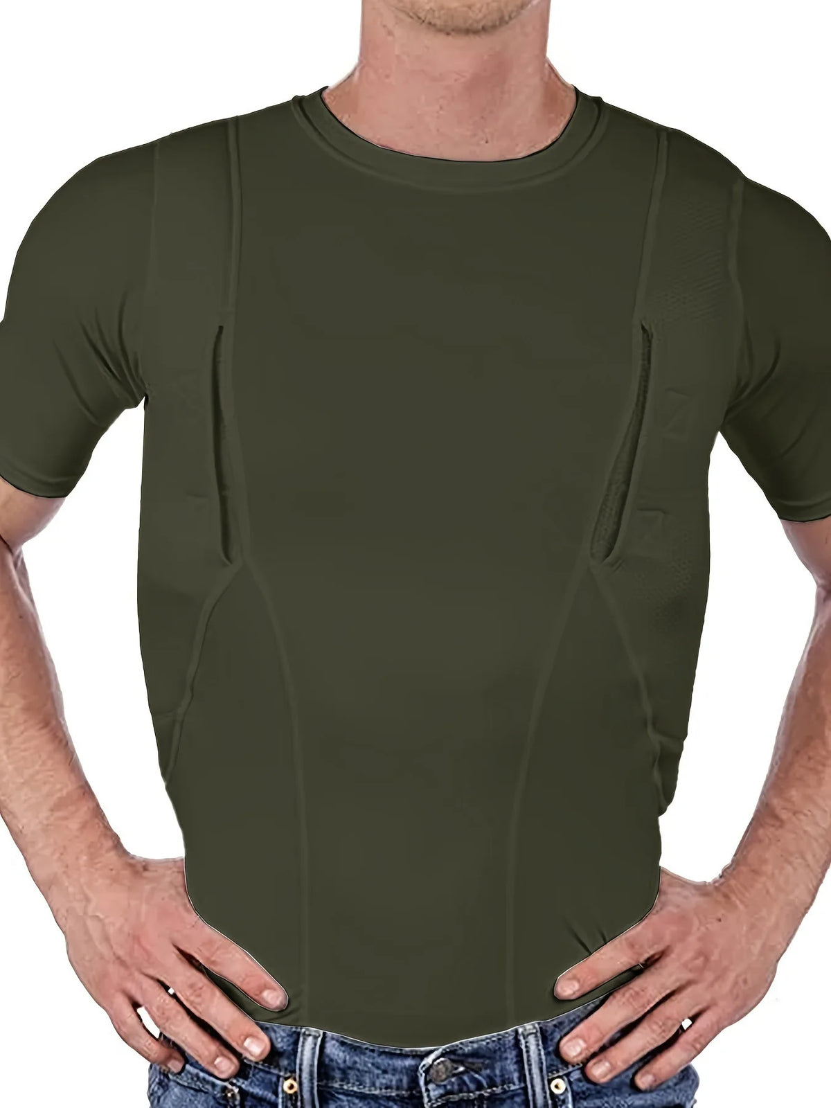 2025 Men's Tactical Short Sleeve T-Shirt High Elasticity Hidden Gun Holster Cross-Border Summer Fashion Independent Station