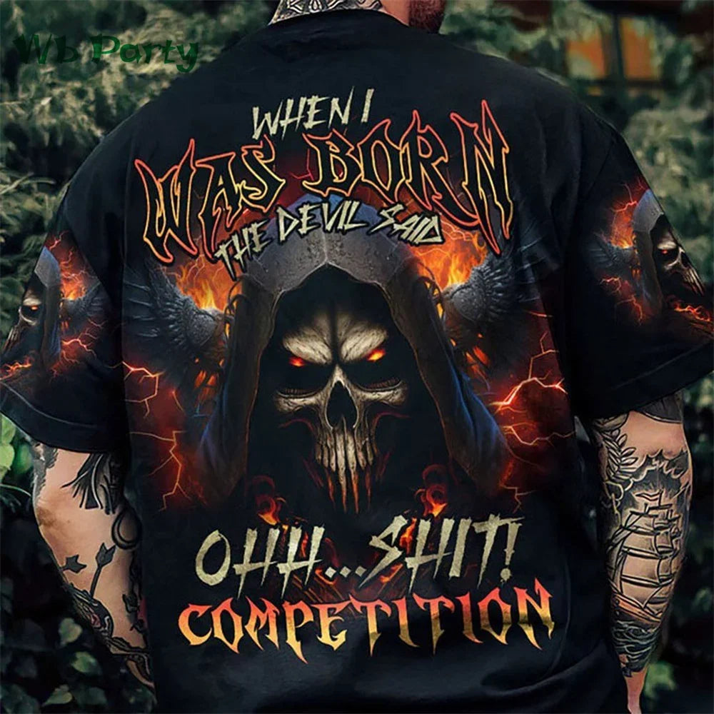 Skull Print on Back Men's Clothes T-shirt Man Short Sleeve Tee Oversize T-shirt Trendy Skull Print Clothes Men Graphic T shirts