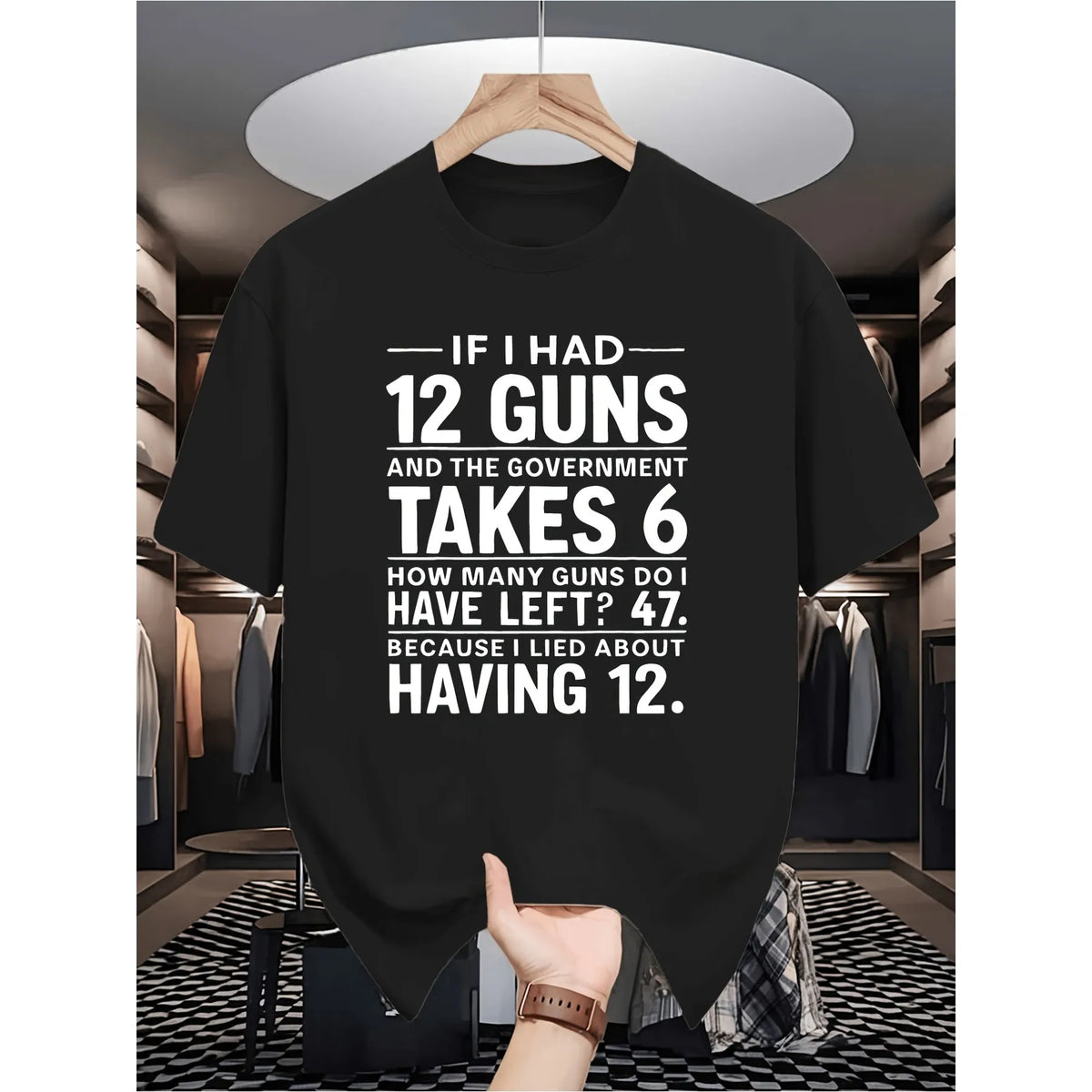 Gun Owner Funny Math Graphic Tee Men's Casual Breathable Pure Cotton T-Shirt