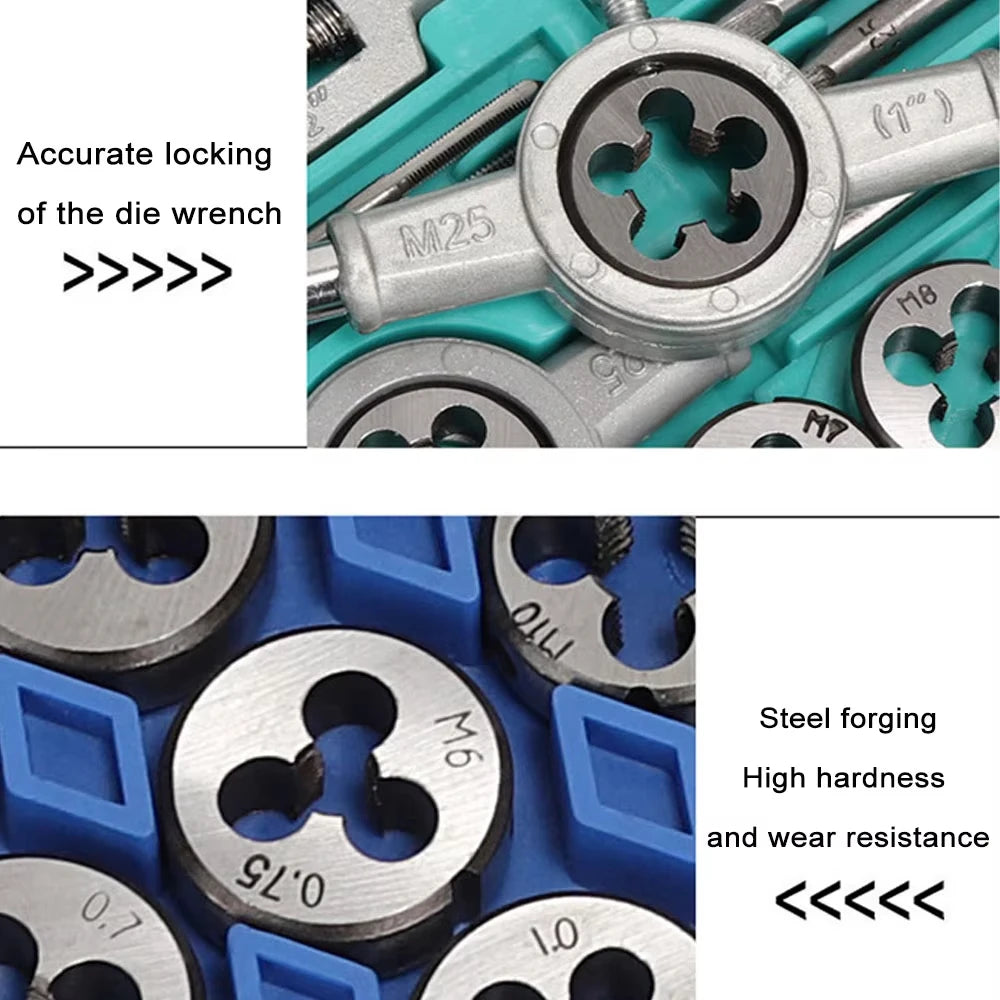 40 PC Tap Die Set Alloy Steel Professional Metric Threading Hand Tools for Thread Repair Automotive Workshop Includes Tap Wrench