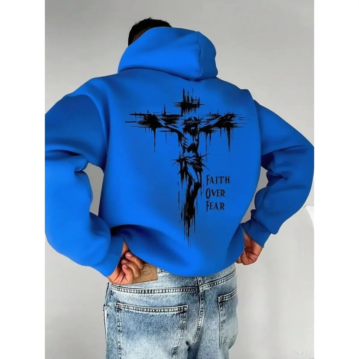 Autumn Hoodies for Men A Cross-shaped Design on The Back Print Hooded Long Sleeve Pullover Daily Casual Sport Tops Men's Clothes
