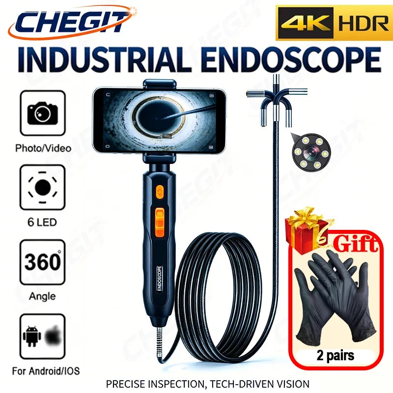 360° Articulated Inspection 4K HD Borescope 6.2mm Camera Articulating Borescope Endoscope Camera For Android/iOS Phone