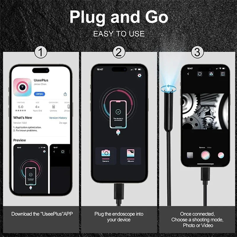 360° Articulated Inspection 4K HD Borescope 6.2mm Camera Articulating Borescope Endoscope Camera For Android/iOS Phone