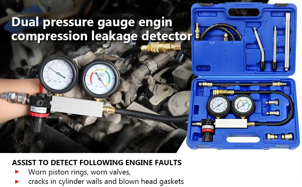 Multi-Function Cylinder Leak Down Tester Automotive Kit Engine Compression Tester Dual Gauge Leakdown Detector Tool Set