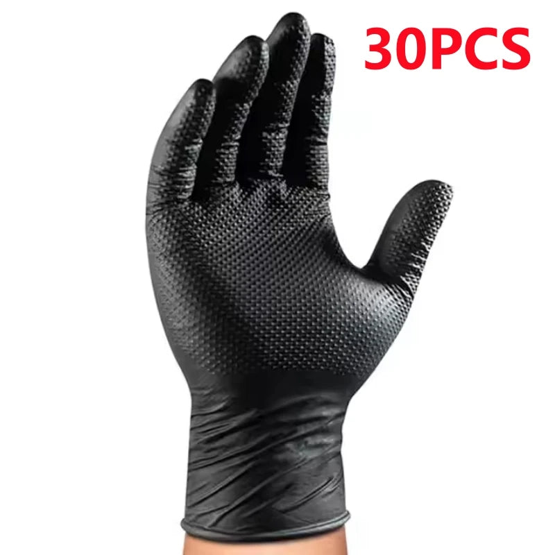 Black 8-mil Nitrile Gloves Disposable Latex Free Diamond Textured Heavy Duty Mechanic Gloves for Men Industrial Use