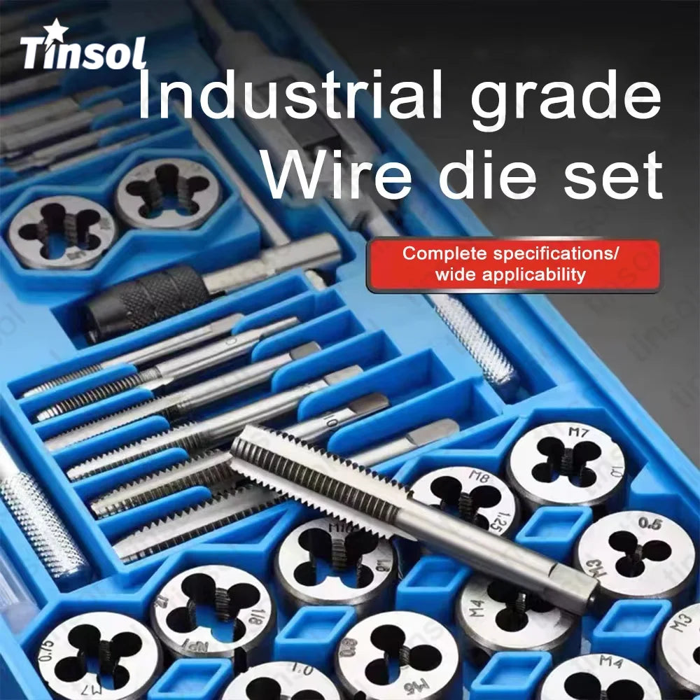 40 PC Tap Die Set Alloy Steel Professional Metric Threading Hand Tools for Thread Repair Automotive Workshop Includes Tap Wrench
