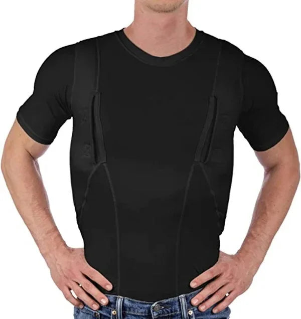 2025 Men's Tactical Short Sleeve T-Shirt High Elasticity Hidden Gun Holster Cross-Border Summer Fashion Independent Station