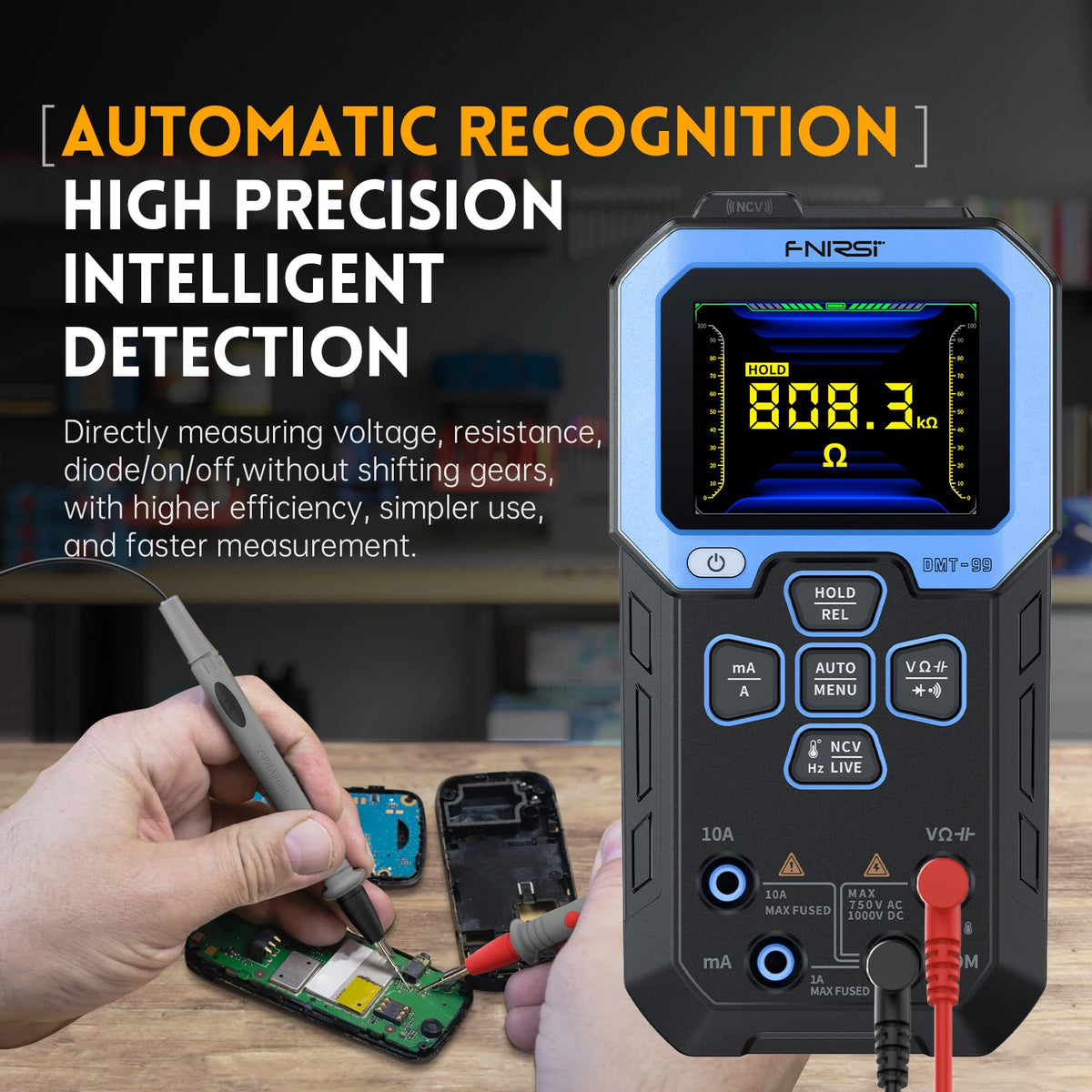 Digital Multimeter 10000 Counts True RMS AC DC Voltage Current Tester Color TFT Display Rechargeable with Temperature Capacitanc