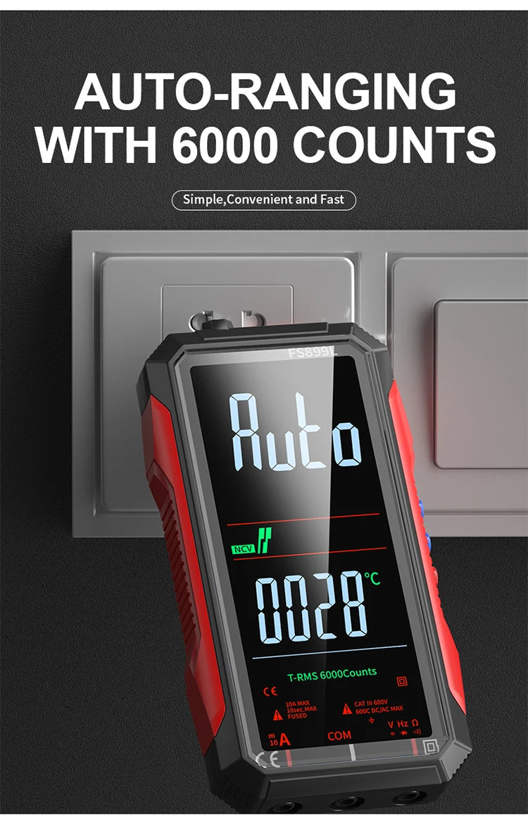 Digital Multimeter 4.8'' Full Color LCD 6000 Counts Auto-ranging Multimeter with Rechargeable Battery for Electronics Testing