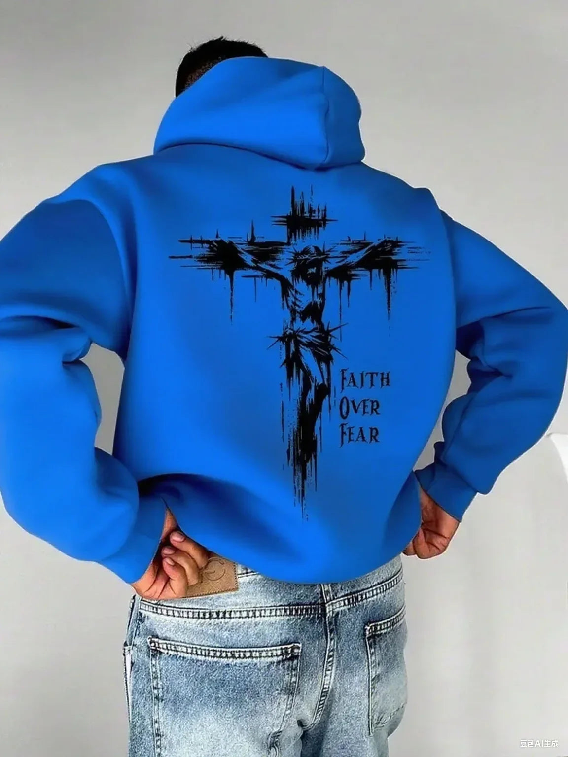 Autumn Hoodies for Men A Cross-shaped Design on The Back Print Hooded Long Sleeve Pullover Daily Casual Sport Tops Men's Clothes