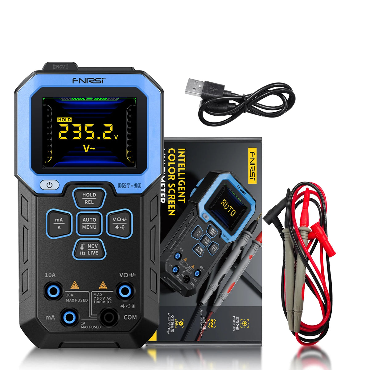 Digital Multimeter 10000 Counts True RMS AC DC Voltage Current Tester Color TFT Display Rechargeable with Temperature Capacitanc