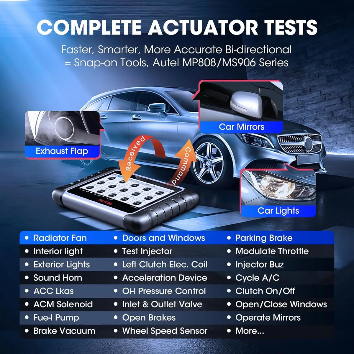 Autel MaxiCOM MK808S Bidirectional Tool as MK808BT Pro MX808S OBD2 Scanner Bi-directional Control Diagnosis Automotive Tools