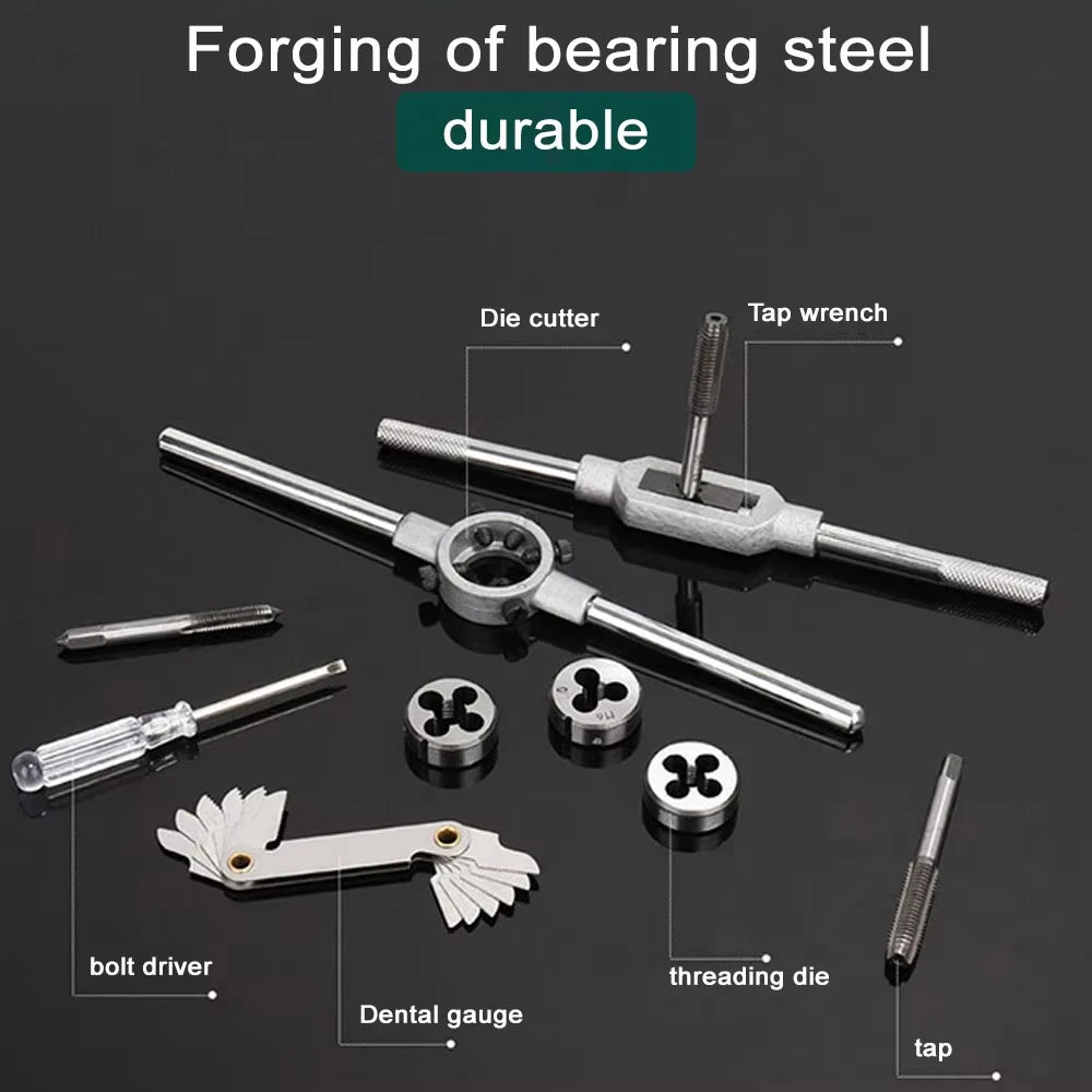 40 PC Tap Die Set Alloy Steel Professional Metric Threading Hand Tools for Thread Repair Automotive Workshop Includes Tap Wrench