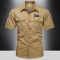 New Men's Casual Shirts Short Sleeve Pure Cotton Shirt Male Solid Oversized Military Cargo Shirts Men Clothing Shirt 5XL A2H168