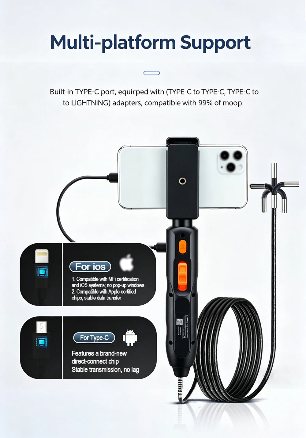 360° Articulated Inspection 4K HD Borescope 6.2mm Camera Articulating Borescope Endoscope Camera For Android/iOS Phone