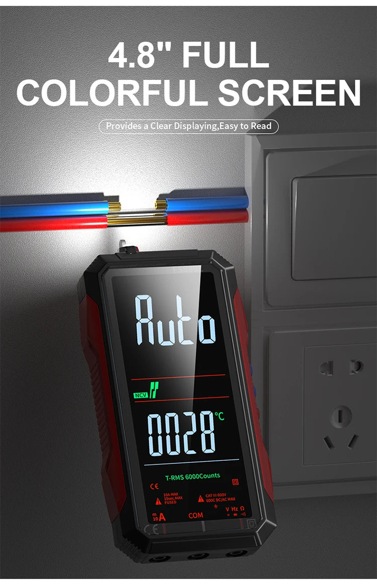 Digital Multimeter 4.8'' Full Color LCD 6000 Counts Auto-ranging Multimeter with Rechargeable Battery for Electronics Testing