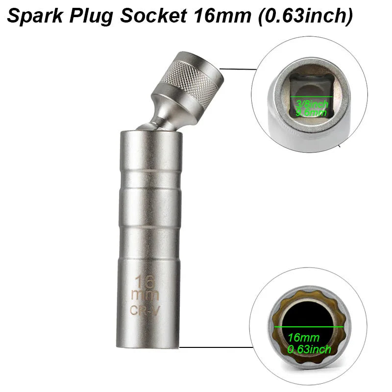 Spark Plug Socket Wrench Adapter 14mm 16mm Install Replace Repair Kit Swivel Torque Magnetic Remove Removal Gap Tool Car AUTO