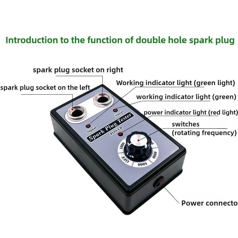 Spark Plug Tester Dual Hole Adjustable Frequency 12V For Car Motorcycle Ignition Coil Diagnostic Tool Auto Test Detector