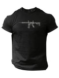 Men Tactical Gun Print Short Sleeve T-shirt - Casual Polyester Round Neck Machine Washable for Summer Outing Men Clothing