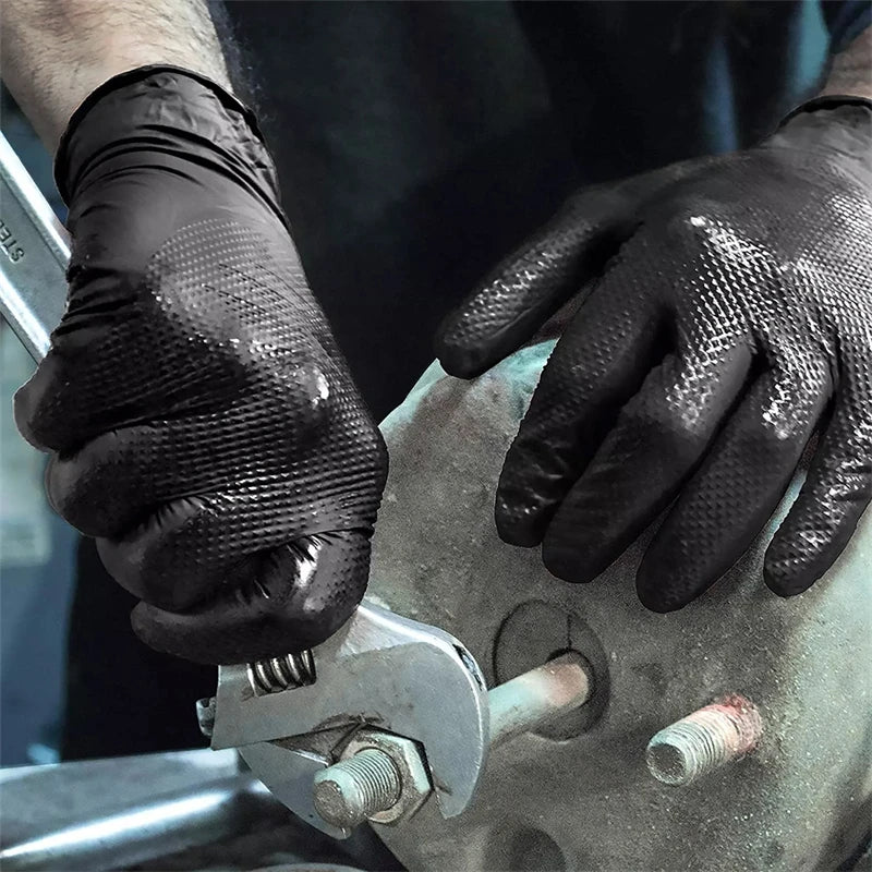 Black 8-mil Nitrile Gloves Disposable Latex Free Diamond Textured Heavy Duty Mechanic Gloves for Men Industrial Use