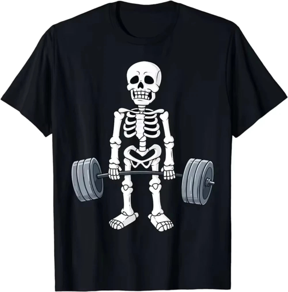 Trend Skull Gym T-shirt for Men Women's Funny Print Short Sleeves Neck Black T-Shirt New Summer Sport Fitness T Shirts Daily Use