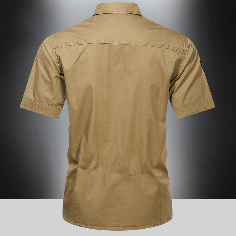 New Men's Casual Shirts Short Sleeve Pure Cotton Shirt Male Solid Oversized Military Cargo Shirts Men Clothing Shirt 5XL A2H168