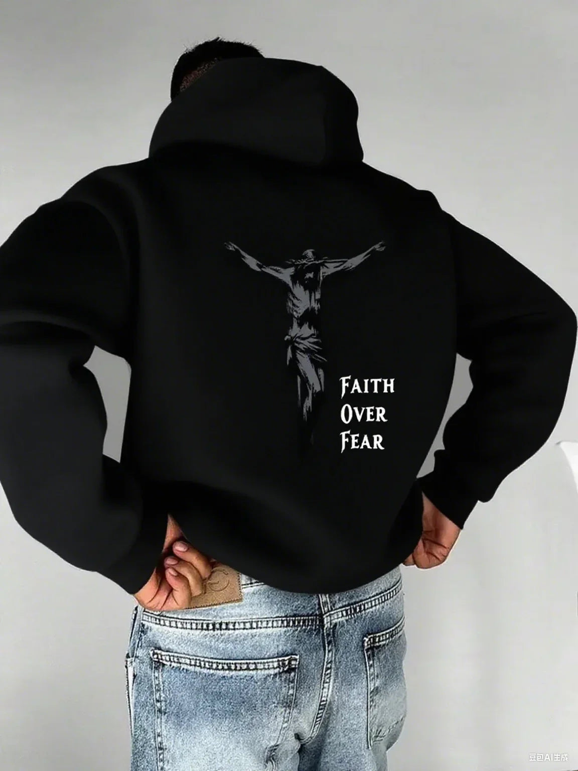 Autumn Hoodies for Men A Cross-shaped Design on The Back Print Hooded Long Sleeve Pullover Daily Casual Sport Tops Men's Clothes