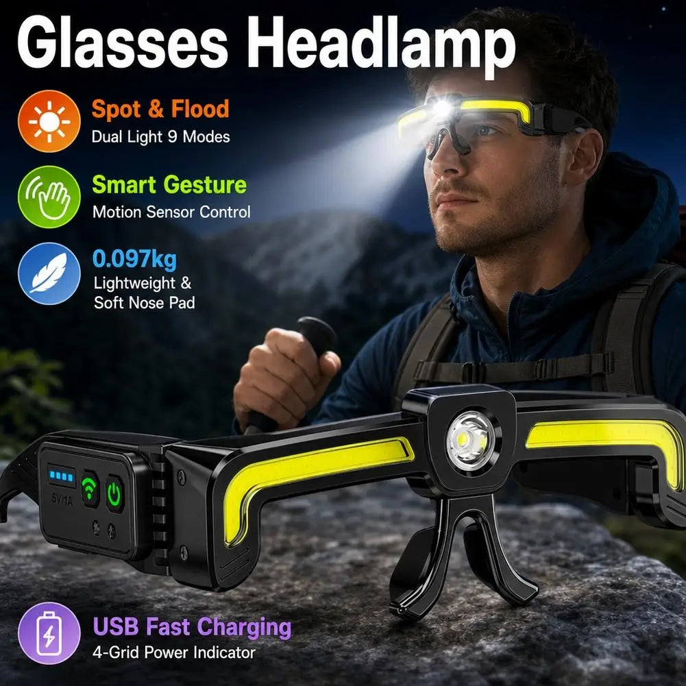 Auto Maintenance Workshop Multifunctional Light Flood Dual Beam Hands-Free Mechanic Headlamp Rechargeable LED Glasses Work Light