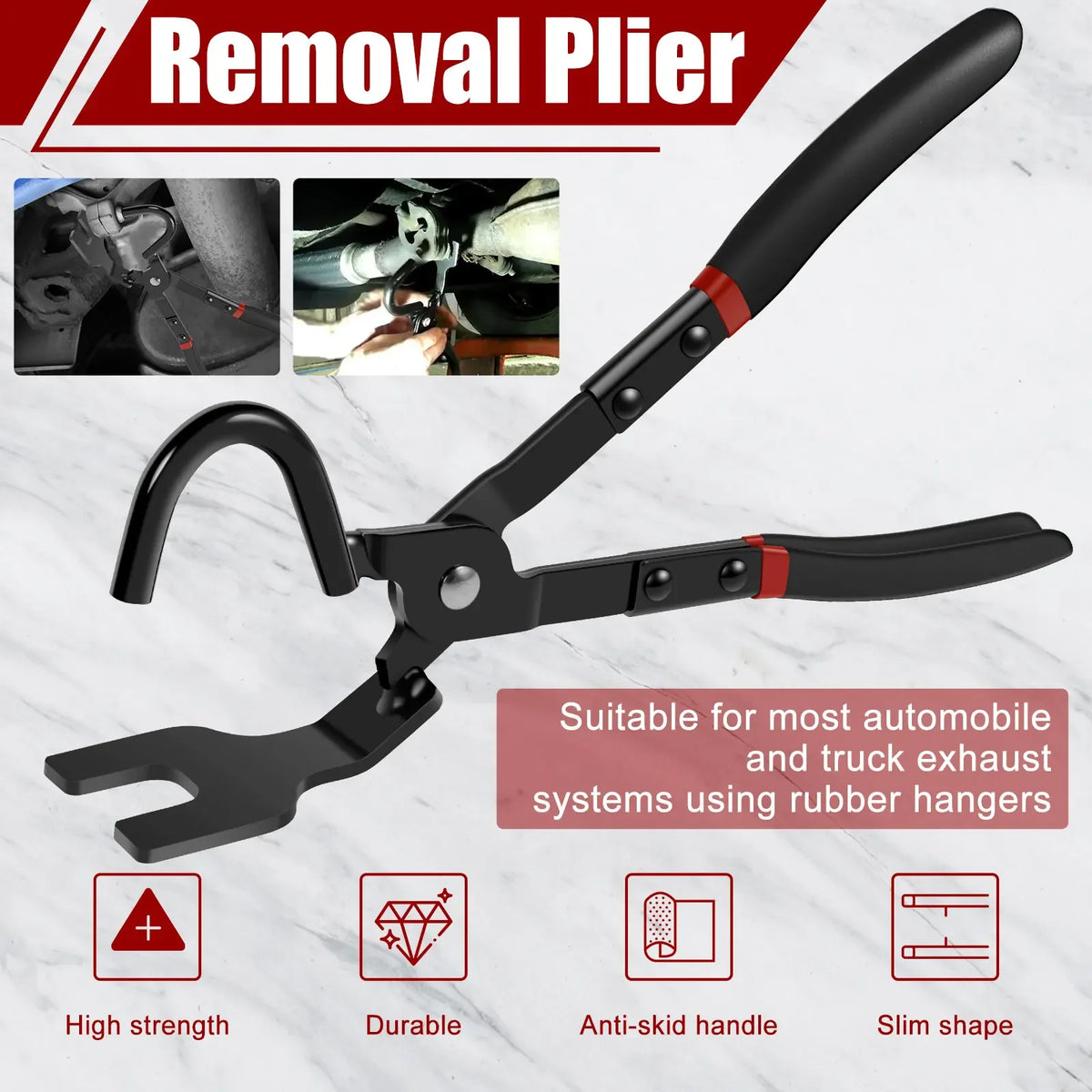 Exhaust Hanger Removal Pliers for Car Exhaust System High Carbon Steel Bracket Tool Rubber Pad Support Removal Anti-Slip Handle