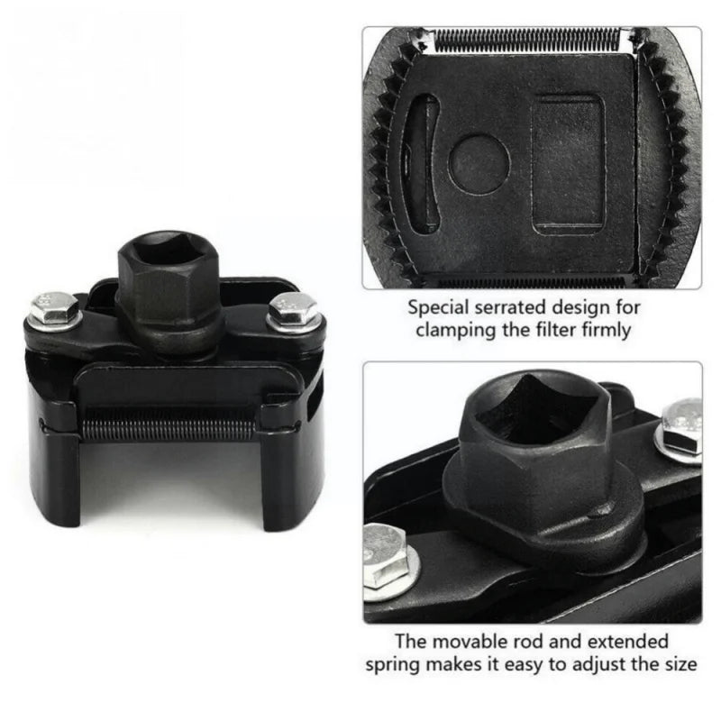 Universal Adjustable Oil Filter Wrench Two-Jaws 60-80mm Range Filter Remover Tool for Auto Maintenance