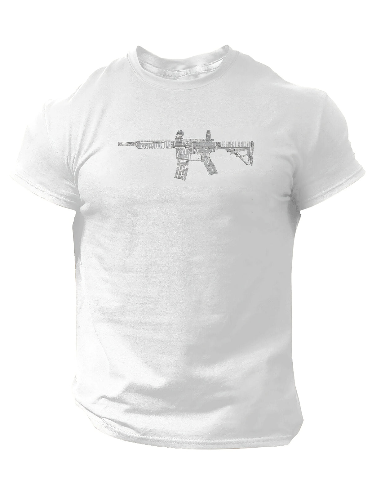 Men Tactical Gun Print Short Sleeve T-shirt - Casual Polyester Round Neck Machine Washable for Summer Outing Men Clothing