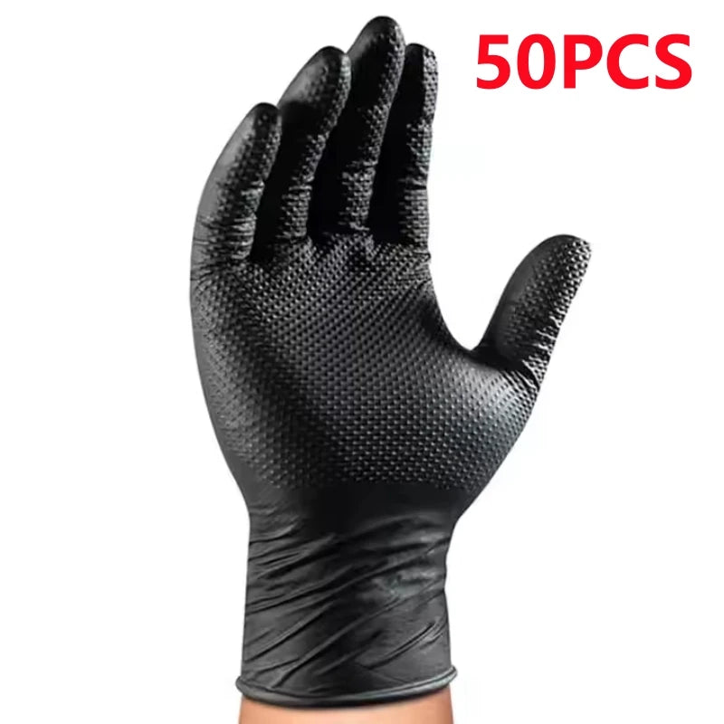 Black 8-mil Nitrile Gloves Disposable Latex Free Diamond Textured Heavy Duty Mechanic Gloves for Men Industrial Use