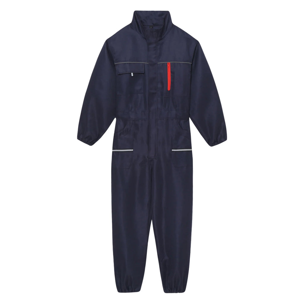 Mens Adults Resistant Coveralls Work Uniforms Stand Collar Long Sleeve Multi-pockets Reflective Stripes Overall Jumpsuit
