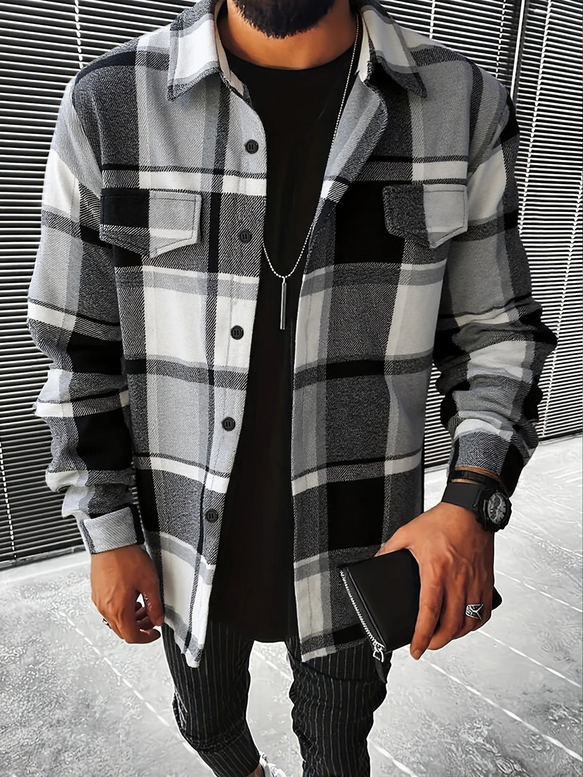 Retro Plaid Shirt Men Casual Elegant Button Up Long Sleeve Shirt Jacket For Spring Fall Business