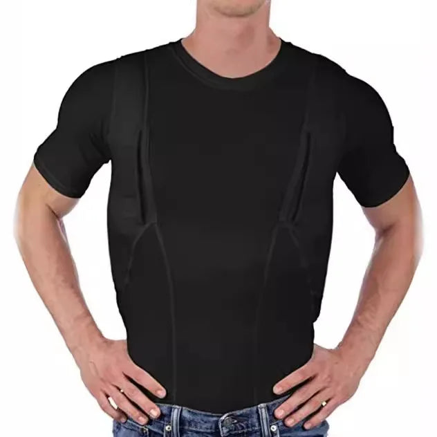 2025 Men's Tactical Short Sleeve T-Shirt High Elasticity Hidden Gun Holster Cross-Border Summer Fashion Independent Station
