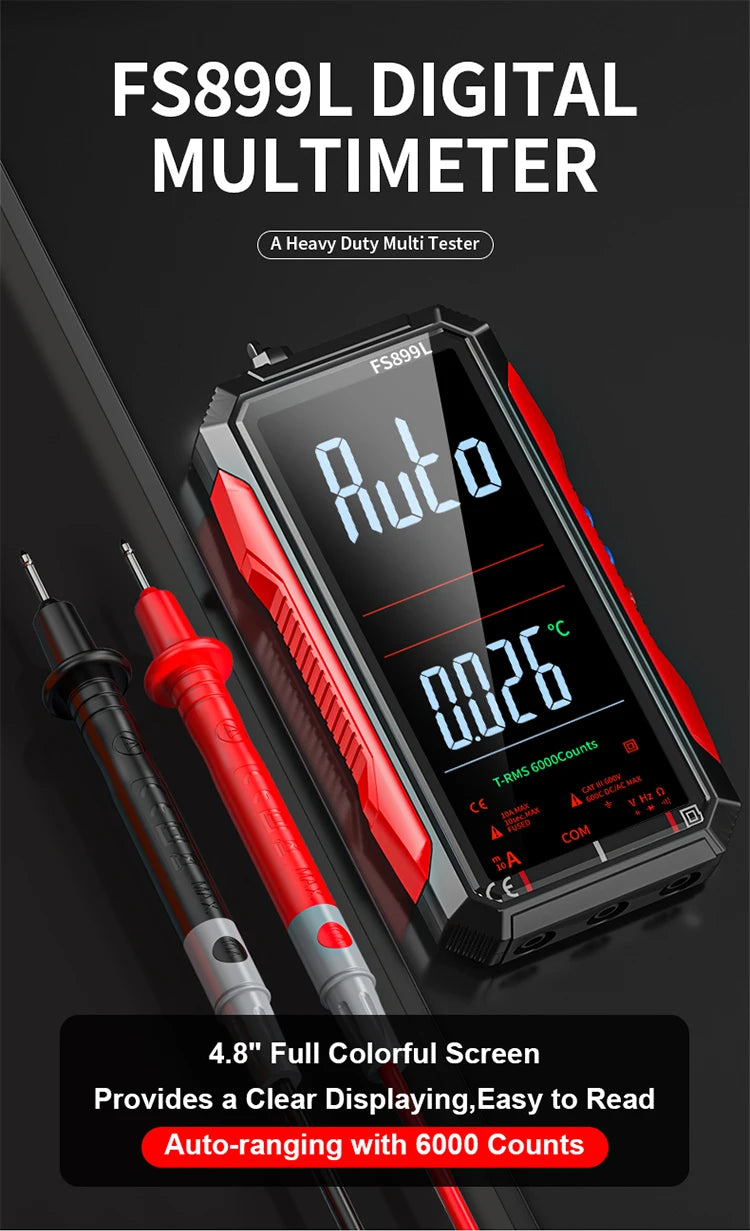 Digital Multimeter 4.8'' Full Color LCD 6000 Counts Auto-ranging Multimeter with Rechargeable Battery for Electronics Testing
