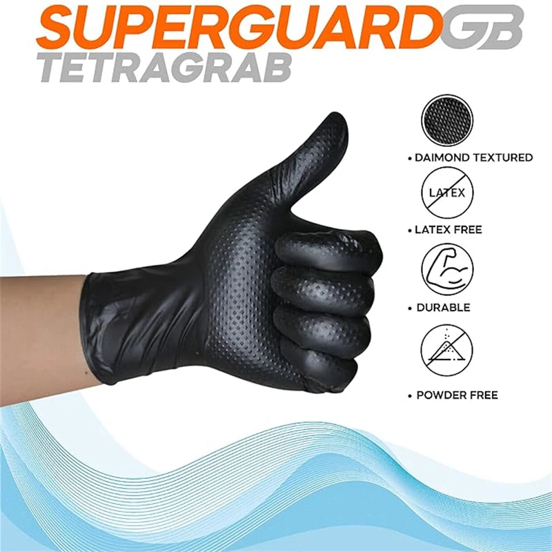 Black 8-mil Nitrile Gloves Disposable Latex Free Diamond Textured Heavy Duty Mechanic Gloves for Men Industrial Use