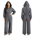 Women's Hooded Coveralls Casual Workwear Uniforms Spring Autumn Long Sleeve Zipper Front Wide-leg Jumpsuit with Multi-pocket