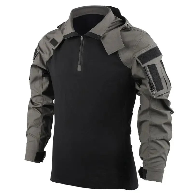 Tactical Combat Shirts 1/4 Zipper Long Sleeve Tactical Shirts Men Clothing Rip Stop Cotton Camo T Shirt Tops Wear-resisting
