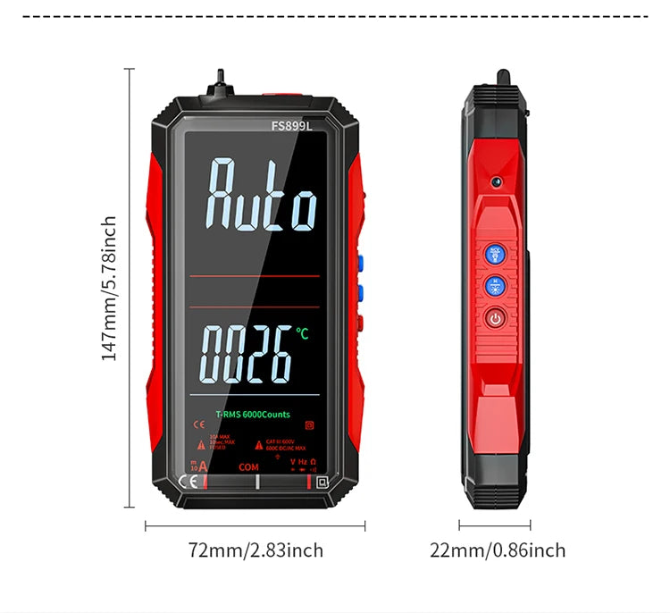 Digital Multimeter 4.8'' Full Color LCD 6000 Counts Auto-ranging Multimeter with Rechargeable Battery for Electronics Testing
