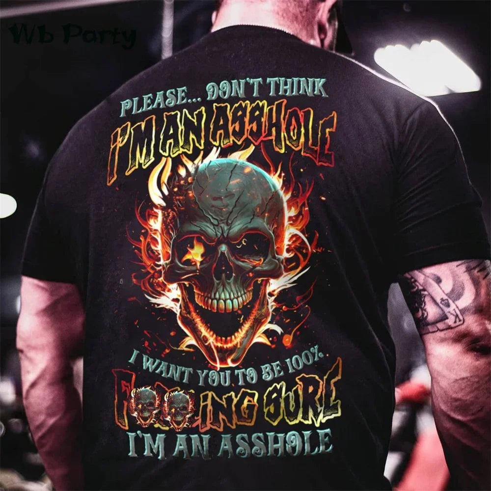 Skull Print on Back Men's Clothes T-shirt Man Short Sleeve Tee Oversize T-shirt Trendy Skull Print Clothes Men Graphic T shirts