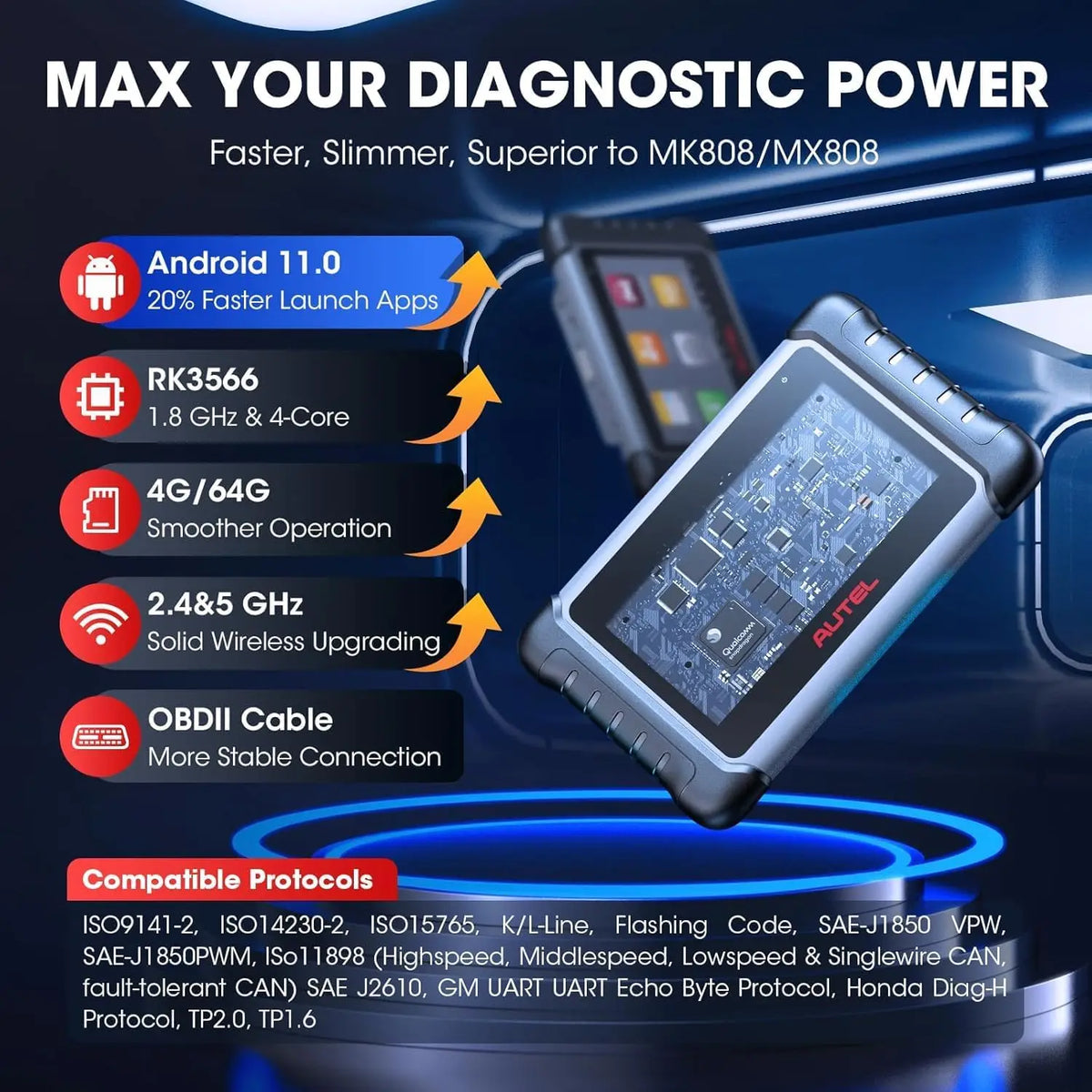 Autel MaxiCOM MK808S Bidirectional Tool as MK808BT Pro MX808S OBD2 Scanner Bi-directional Control Diagnosis Automotive Tools