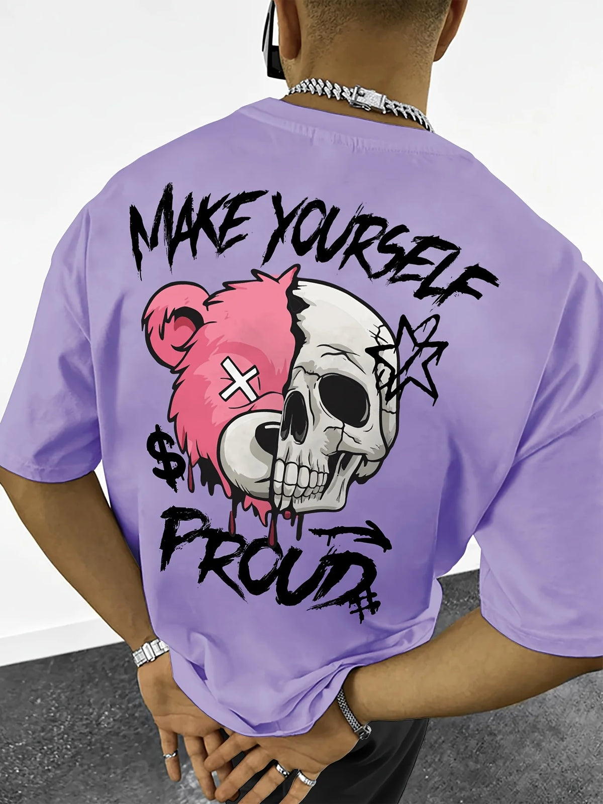 New European and American men's summer skull bear print comfortable and breathable round neck T-shirt outdoor street style top