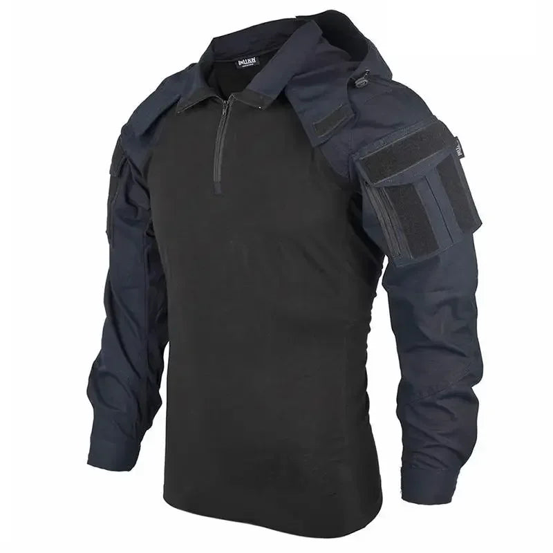 Tactical Combat Shirts 1/4 Zipper Long Sleeve Tactical Shirts Men Clothing Rip Stop Cotton Camo T Shirt Tops Wear-resisting