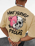 New European and American men's summer skull bear print comfortable and breathable round neck T-shirt outdoor street style top